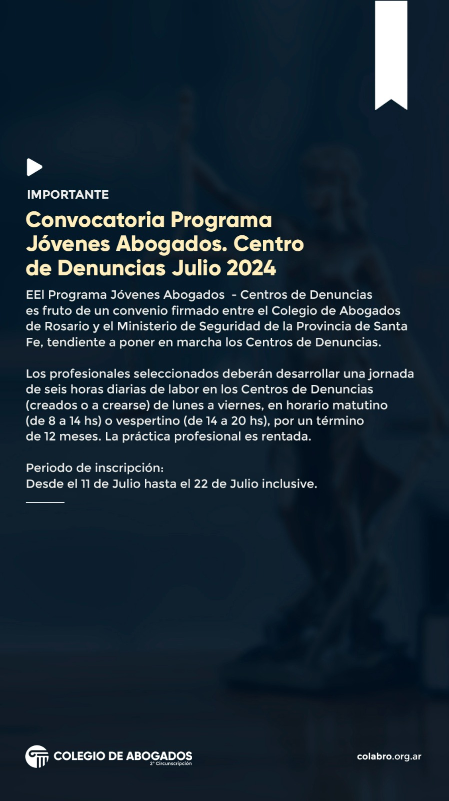 CONVOCATORIA PROGRAMA JOVENES ABOGADOS Centros de Denuncias– Julio 2024